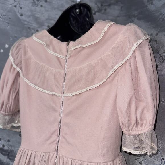 Lolita Dress Teen Small Pink Sheer Lined Puff Ruffle Bow Full Tiers Cosplay - Picture 4 of 9